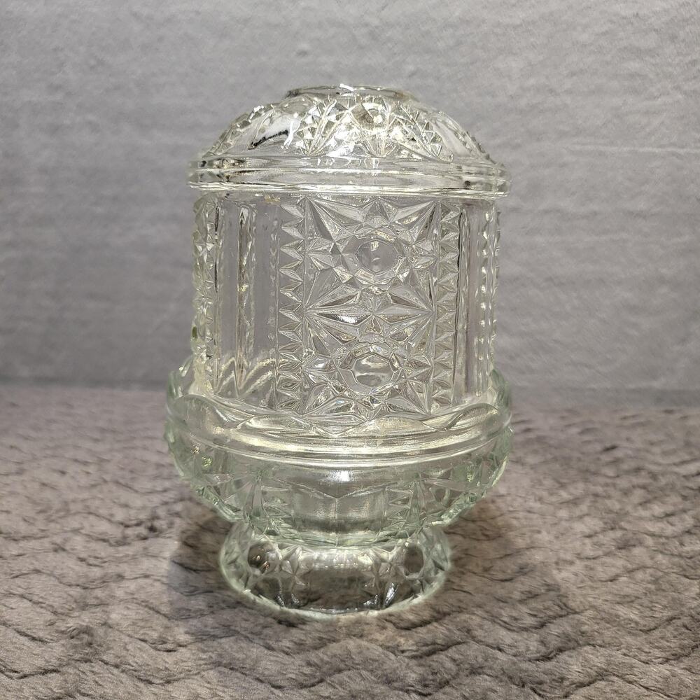 Vintage Indiana Glass Stars and Bars Clear Fairy Lamp
